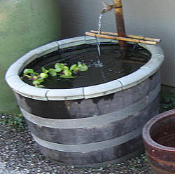 Wine Barrel Pond with Tile Liner and Bamboo Spout